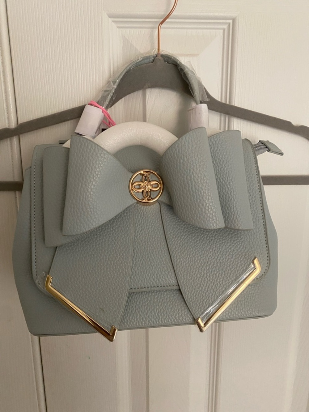 Bow Accent Structured Satchel - Light Gray